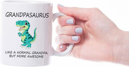 VIROSA Grandpasaurus Mug – Like a Normal Grandpa But More Roar-Some – Funny Dinosaur Gift for Grandpa, Birthday, Christmas, Father’s Day – 11oz White Ceramic Coffee Cup
