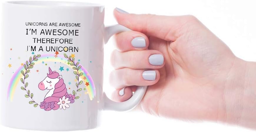 VIROSA Unicorn Mug – Unicorns are Awesome, I’m Awesome, Therefore I’m a Unicorn – Funny Gift for Girls, Teens, Friends – Birthday, Christmas or Just Because – 11oz White Ceramic Coffee Cup
