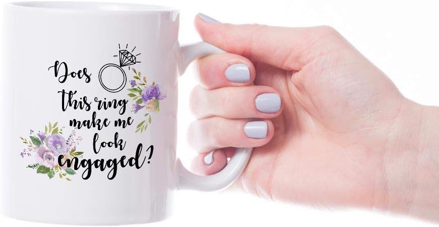 VIROSA Engaged Mug – Does This Ring Make Me Look Engaged? – Funny Engagement Gift for Bride-to-Be, Fiancée – Bridal Shower, Wedding Planning, Engagement Party – 11oz White Ceramic Coffee Cup
