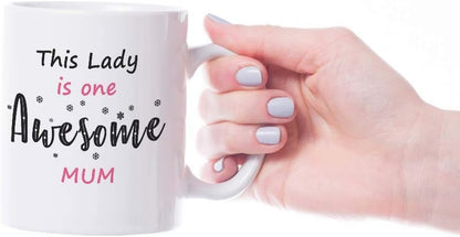 VIROSA Awesome Mom Mug – This Lady is One Awesome Mom – Funny Novelty Gift for Mother’s Day, Birthday, Christmas – 11oz White Ceramic Coffee Cup