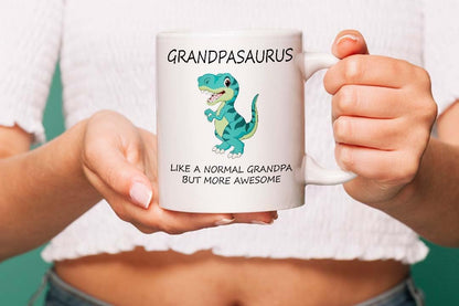 VIROSA Grandpasaurus Mug – Like a Normal Grandpa But More Roar-Some – Funny Dinosaur Gift for Grandpa, Birthday, Christmas, Father’s Day – 11oz White Ceramic Coffee Cup