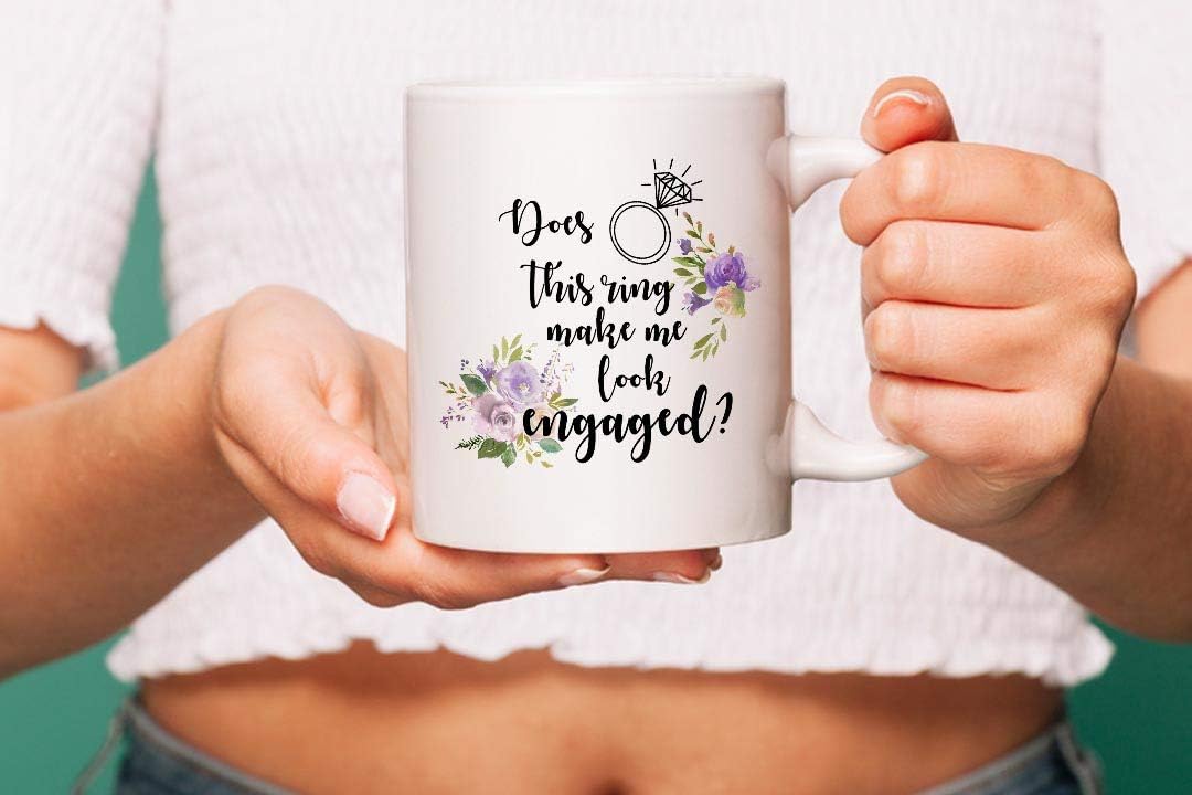 VIROSA Engaged Mug – Does This Ring Make Me Look Engaged? – Funny Engagement Gift for Bride-to-Be, Fiancée – Bridal Shower, Wedding Planning, Engagement Party – 11oz White Ceramic Coffee Cup