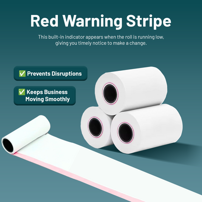 VIROSA Thermal Till Rolls, 57mm x 40mm, BPA-Free Receipt Paper, Red Warning Stripe, PDQ Payment Terminal Compatible – 20/50 Pack
