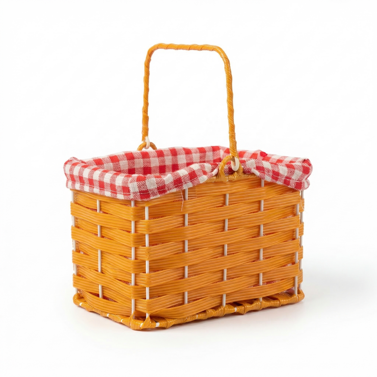 Virosa Plastic Basket with Red Gingham Cloth & Handle – Fairytale Costume Accessory for World Book Day, Little Red Riding Hood & School Book Week Fancy Dress – Suitable for Ages 14+