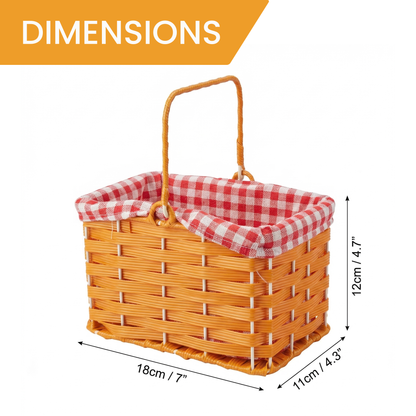 Virosa Plastic Basket with Red Gingham Cloth & Handle – Fairytale Costume Accessory for World Book Day, Little Red Riding Hood & School Book Week Fancy Dress – Suitable for Ages 14+