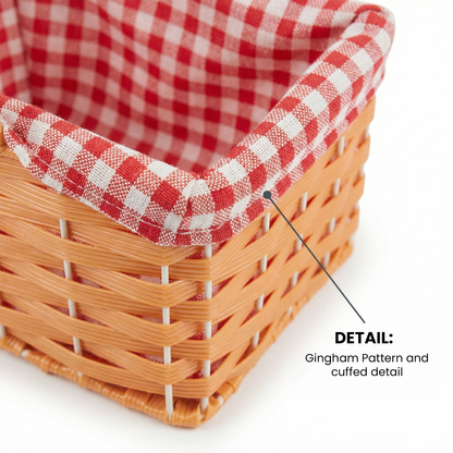 Virosa Plastic Basket with Red Gingham Cloth & Handle – Fairytale Costume Accessory for World Book Day, Little Red Riding Hood & School Book Week Fancy Dress – Suitable for Ages 14+