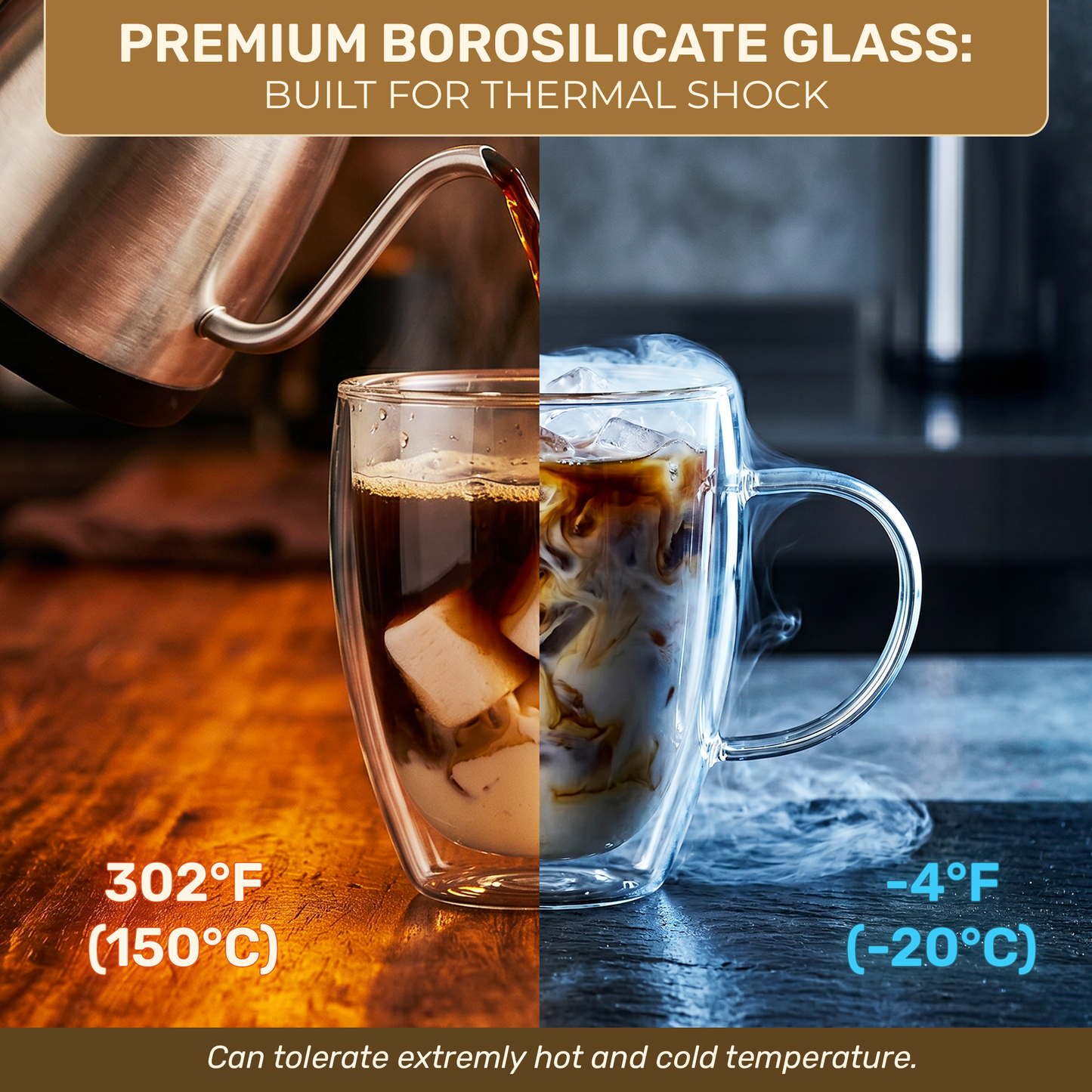 VIROSA Double Walled Glass Coffee Cups – 350ML (12oz) Insulated Borosilicate Mug for Hot & Cold Drinks