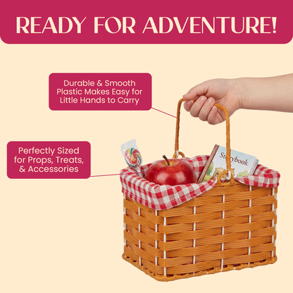 VIROSA Red Riding Hood Costume Set - Hooded Velour Cape & Picnic Basket Kids