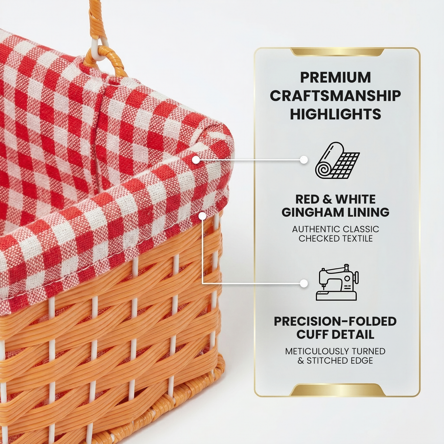 Virosa Plastic Basket with Red Gingham Cloth & Handle – Fairytale Costume Accessory for World Book Day, Little Red Riding Hood & School Book Week Fancy Dress – Suitable for Ages 14+