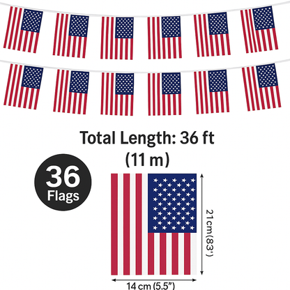 MEGA VALUE USA Flag Bunting – 36ft (11m) Long with 36 Flags – American Patriotic Banner for 4th of July, Independence Day, Memorial Day, Veterans Day, BBQs, Parties & Outdoor Decorations