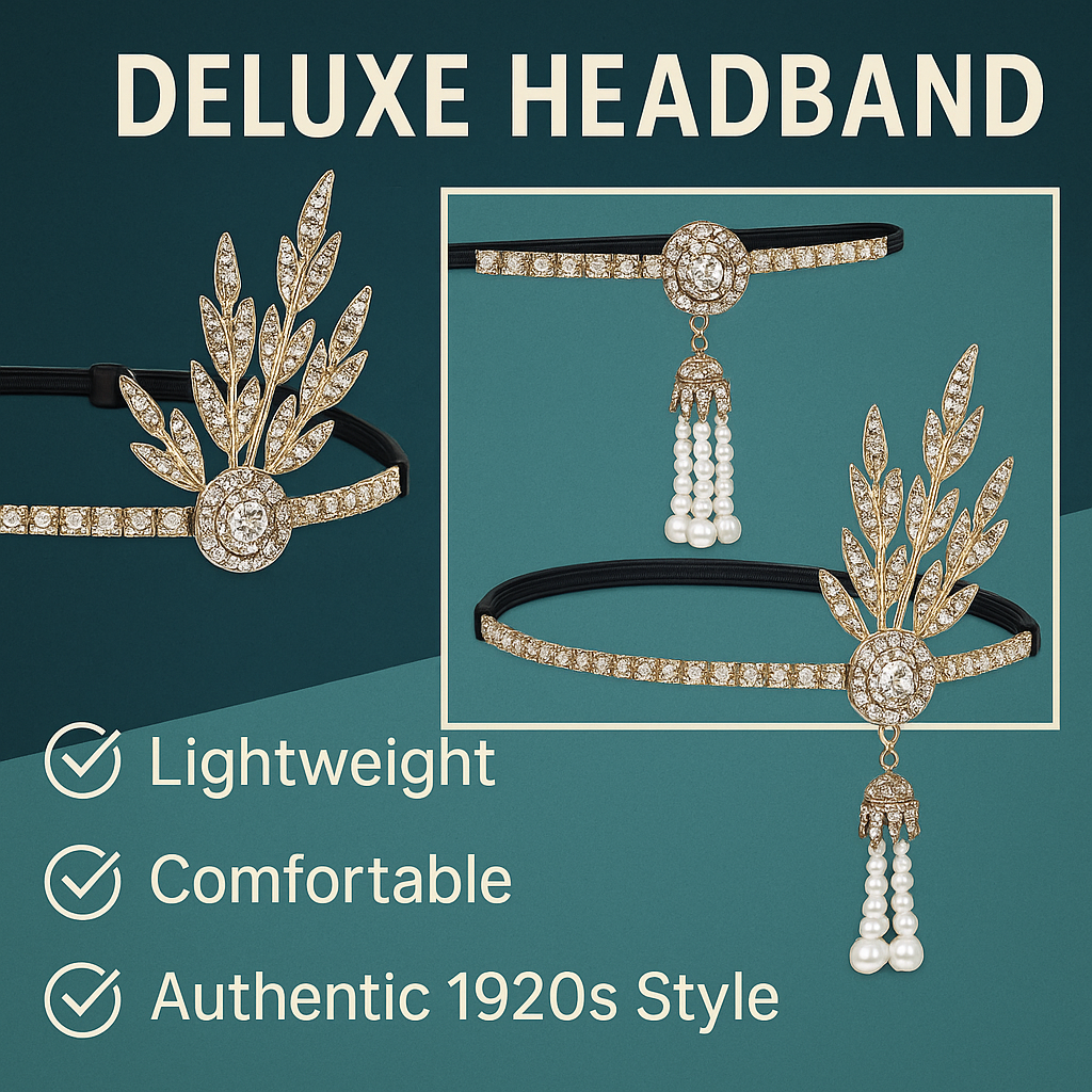 VIROSA 1920s Flapper Costume Set for Women – Gatsby 5-Piece Kit with Feather Headband, Satin Gloves, Pearl Necklace, Earrings & Cigarette Holder – Charleston Fancy Dress Outfit