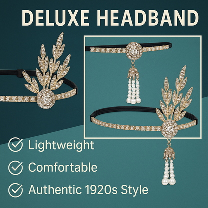 VIROSA 1920s Flapper Costume Set for Women – Gatsby 5-Piece Kit with Feather Headband, Satin Gloves, Pearl Necklace, Earrings & Cigarette Holder – Charleston Fancy Dress Outfit
