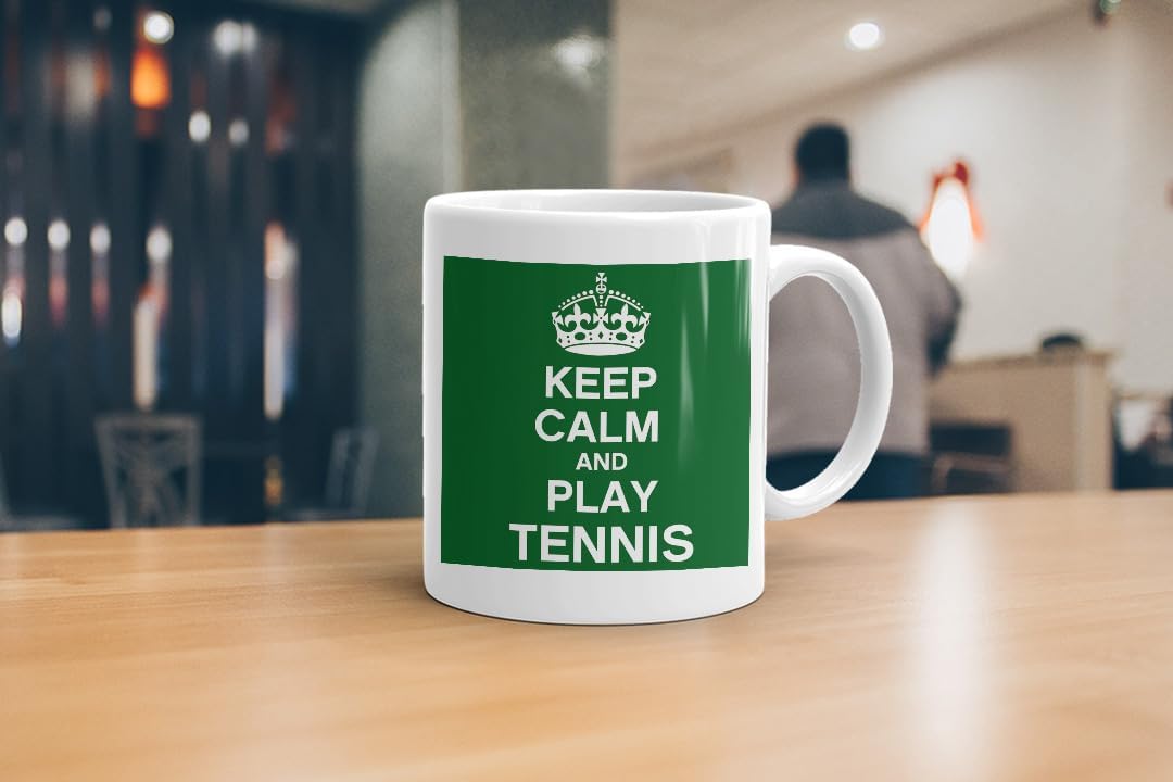 VIROSA Tennis Mug – Keep Calm and Play Tennis – Funny Gift for Tennis Players, Coaches, Fans – Birthday, Christmas or End-of-Season Present – 11oz White Ceramic Coffee Cup