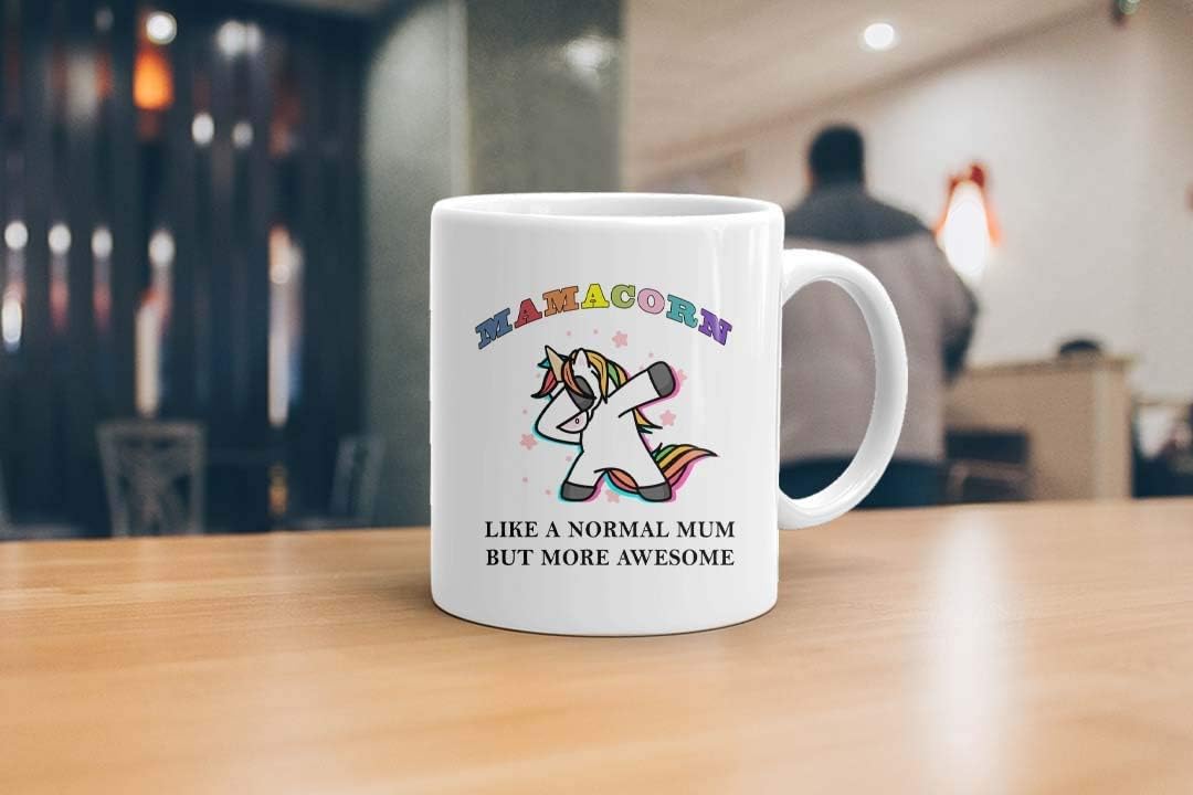 VIROSA Mamacorn Mug – Like a Normal Mum but More Awesome – Funny Gift for Mum from Daughter or Son – Mother’s Day, Birthday, Xmas Present – 11oz White Ceramic Coffee Cup