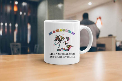 VIROSA Mamacorn Mug – Like a Normal Mum but More Awesome – Funny Gift for Mum from Daughter or Son – Mother’s Day, Birthday, Xmas Present – 11oz White Ceramic Coffee Cup