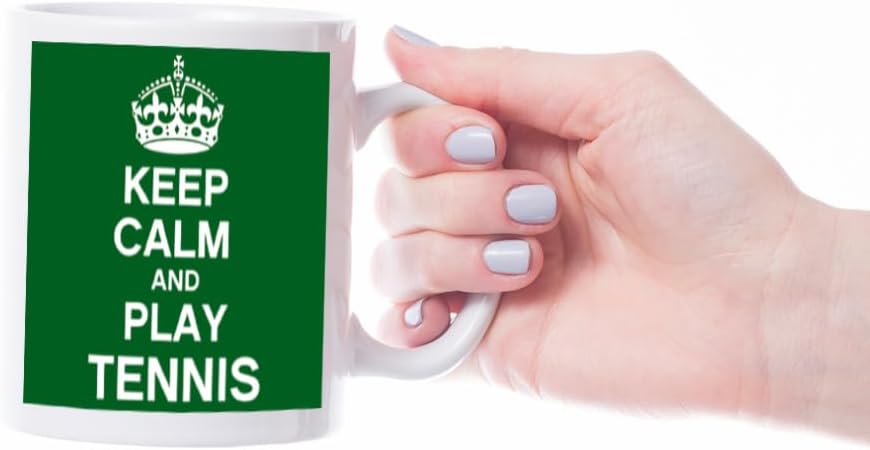 VIROSA Tennis Mug – Keep Calm and Play Tennis – Funny Gift for Tennis Players, Coaches, Fans – Birthday, Christmas or End-of-Season Present – 11oz White Ceramic Coffee Cup