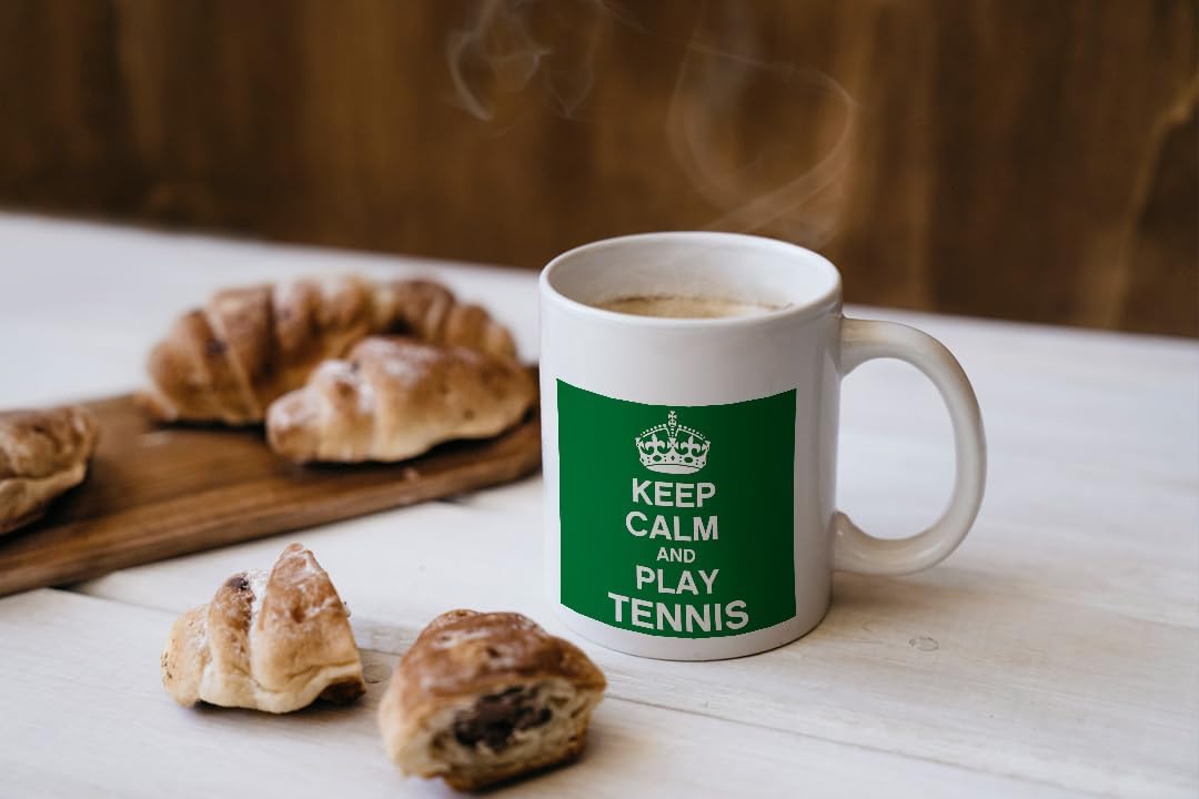 VIROSA Tennis Mug – Keep Calm and Play Tennis – Funny Gift for Tennis Players, Coaches, Fans – Birthday, Christmas or End-of-Season Present – 11oz White Ceramic Coffee Cup