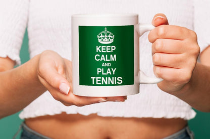 VIROSA Tennis Mug – Keep Calm and Play Tennis – Funny Gift for Tennis Players, Coaches, Fans – Birthday, Christmas or End-of-Season Present – 11oz White Ceramic Coffee Cup
