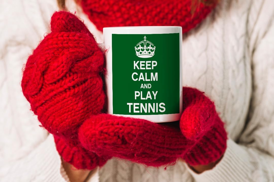 VIROSA Tennis Mug – Keep Calm and Play Tennis – Funny Gift for Tennis Players, Coaches, Fans – Birthday, Christmas or End-of-Season Present – 11oz White Ceramic Coffee Cup