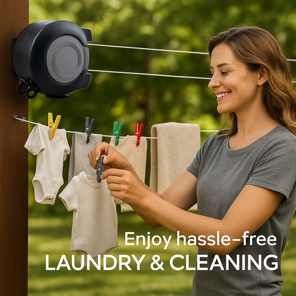 VIROSA Retractable Washing Line 30m – Dual Clothesline Dryer with Twin Cable – Heavy Duty Wall Mounted Laundry Reel for Indoor & Outdoor Use – Space-Saving Tangle-Free Design – Black