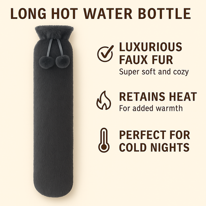 VIROSA Extra Long 2L Hot Water Bottle with Plush Cover & Pom Poms – Pain Relief & Winter Comfort