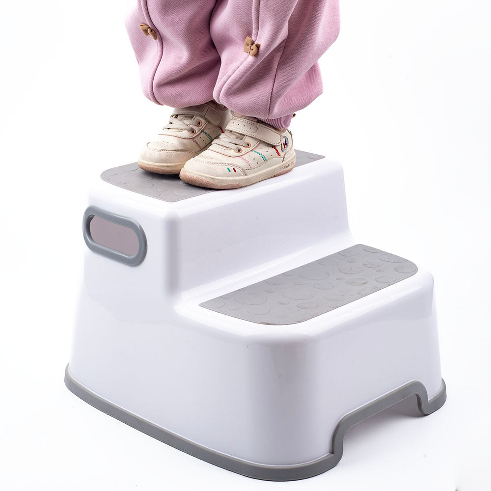 VIROSA Double Step Stool for Kids – Non-Slip 2 Step Toddler Stool with Handles – Sturdy & Safe for Potty Training, Bathroom & Kitchen – Lightweight, Durable Design (White)
