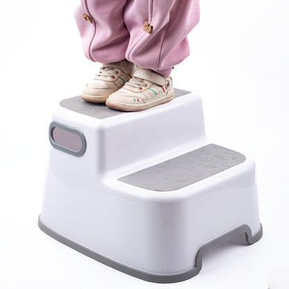 VIROSA Double Step Stool for Kids – Non-Slip 2 Step Toddler Stool with Handles – Sturdy & Safe for Potty Training, Bathroom & Kitchen – Lightweight, Durable Design (White)
