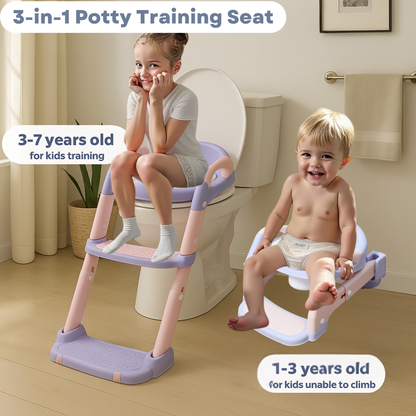 VIROSA 3-in-1 Toddler Toilet Seat with Step Stool – Adjustable Potty Training Chair for Boys & Girls (Grey / Pink & Purple)