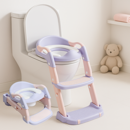VIROSA 3-in-1 Toddler Toilet Seat with Step Stool – Adjustable Potty Training Chair for Boys & Girls (Grey / Pink & Purple)