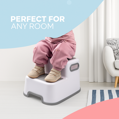 VIROSA Double Step Stool for Kids – Non-Slip 2 Step Toddler Stool with Handles – Sturdy & Safe for Potty Training, Bathroom & Kitchen – Lightweight, Durable Design (White)