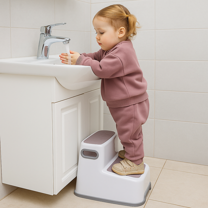 VIROSA Double Step Stool for Kids – Non-Slip 2 Step Toddler Stool with Handles – Sturdy & Safe for Potty Training, Bathroom & Kitchen – Lightweight, Durable Design (White)