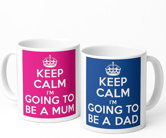 Funny Pregnancy Announcement Mug Set – Keep Calm I’m Going to Be a Parent – Gift for Expecting Couple, Baby Reveal, New Mum and Dad Surprise – 11oz White Ceramic Cups – Set of 2