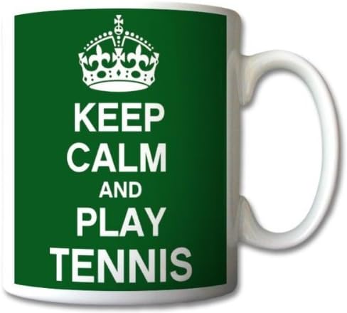 VIROSA Tennis Mug – Keep Calm and Play Tennis – Funny Gift for Tennis Players, Coaches, Fans – Birthday, Christmas or End-of-Season Present – 11oz White Ceramic Coffee Cup