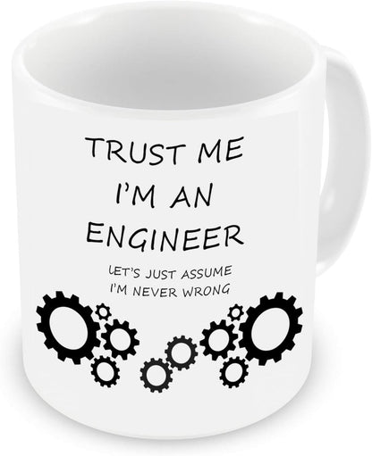 VIROSA Funny Engineer Mug – Trust Me I'm an Engineer, Let’s Just Assume I'm Never Wrong – Sarcastic Coffee Cup Gift – Christmas, Office, Graduation, Birthday – 11oz White Ceramic Mug