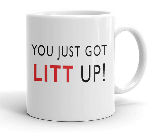 VIROSA “You Just Got Litt Up” Mug – White Ceramic Coffee Cup – Funny Office Gift for Christmas, Secret Santa, or Birthdays – 11oz