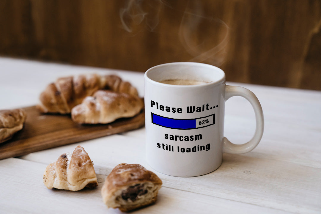 VIROSA Sarcasm Loading Mug – Please Wait… Sarcasm Still Loading – Funny Gift for Coworkers, Friends, Men, Women – Office or Home Use – 11oz Ceramic Coffee Cup