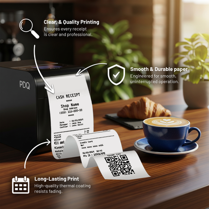VIROSA Thermal Till Rolls, 57mm x 40mm, BPA-Free Receipt Paper, Red Warning Stripe, PDQ Payment Terminal Compatible – 20/50 Pack