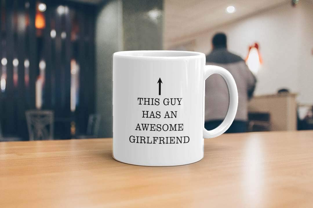 VIROSA Funny Mug – This Guy Has an Awesome Girlfriend – Gift for Boyfriend, Husband from Her – Valentine’s Day, Birthday, Christmas, Anniversary – 11oz White Ceramic Coffee Cup