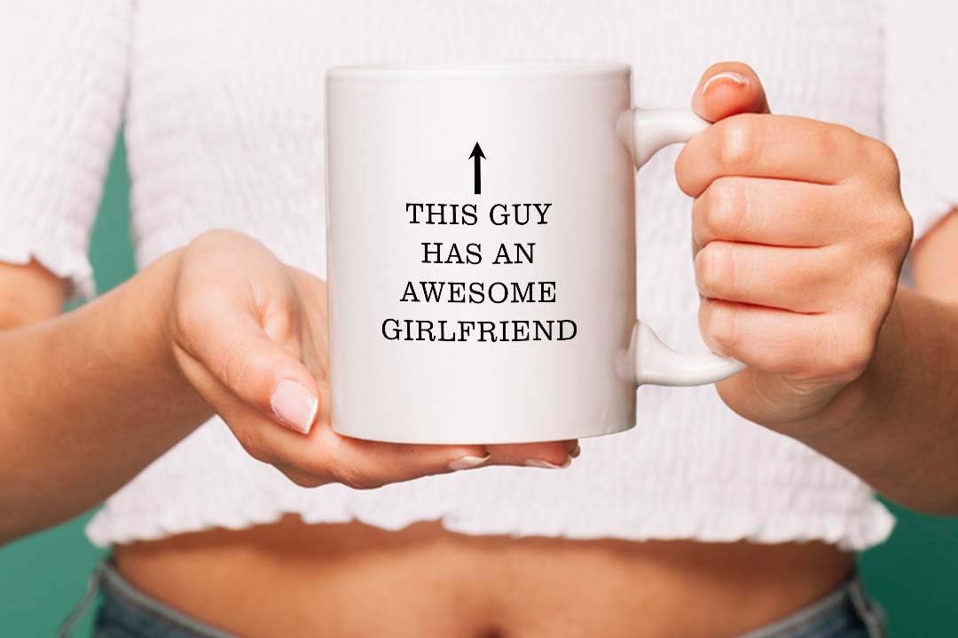VIROSA Funny Mug – This Guy Has an Awesome Girlfriend – Gift for Boyfriend, Husband from Her – Valentine’s Day, Birthday, Christmas, Anniversary – 11oz White Ceramic Coffee Cup