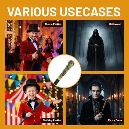 VIROSA Black Victorian Costume Cane – Fancy Dress Walking Stick Prop for Adults & Kids | Rich Gentleman Accessory for Halloween, Theatre, Parties & Role Play