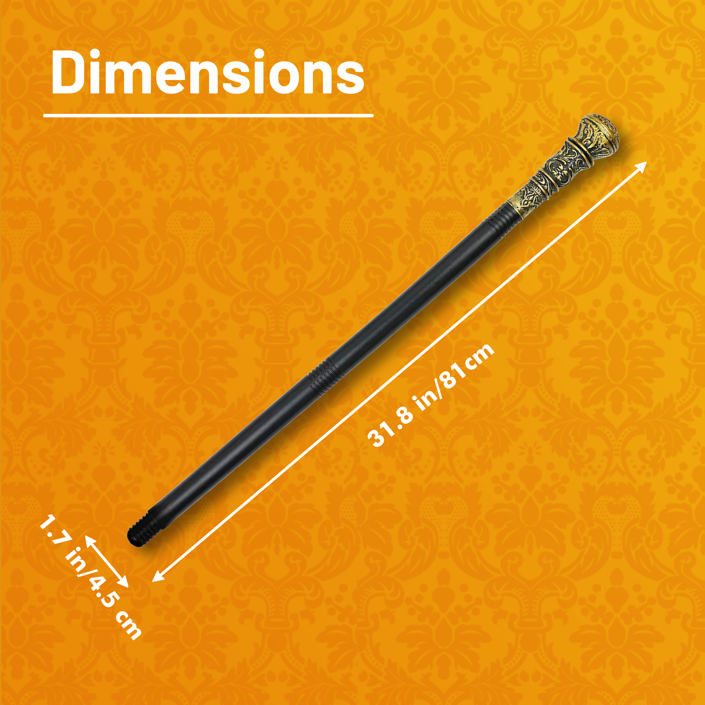 VIROSA Black Victorian Costume Cane – Fancy Dress Walking Stick Prop for Adults & Kids | Rich Gentleman Accessory for Halloween, Theatre, Parties & Role Play