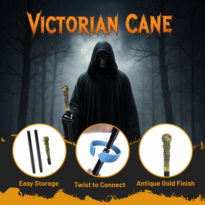 VIROSA Black Victorian Costume Cane – Fancy Dress Walking Stick Prop for Adults & Kids | Rich Gentleman Accessory for Halloween, Theatre, Parties & Role Play
